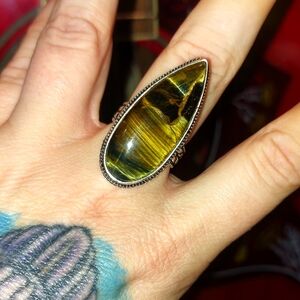 Tiger Eye Teardrop High Setting Ring 8.25